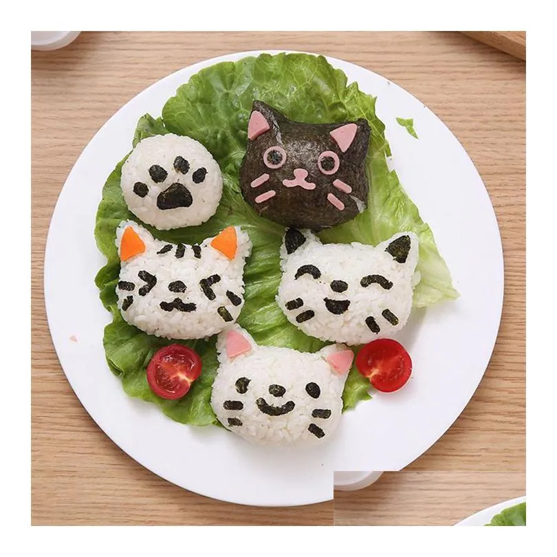 4pcs/set diy cute cat sushi rice mold mould bento maker sandwich cutter rice ball mold decoration kitchen tools