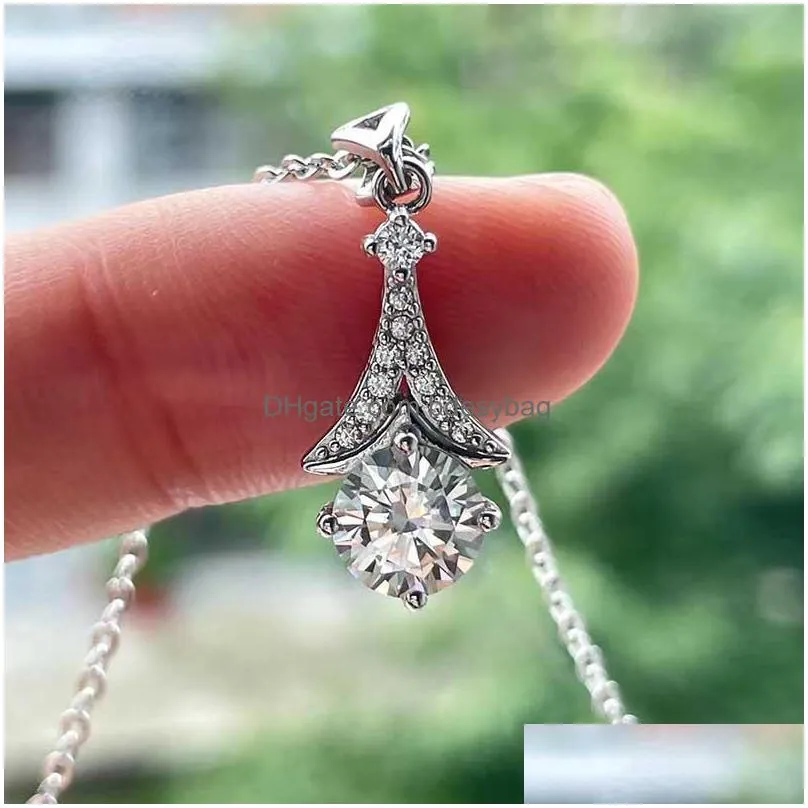 pendant necklaces trendy 925 silver 1ct d color moissanite eiffel tower necklace for women plated white gold charm neckalce pass
