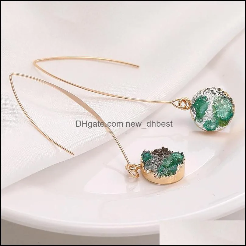2020 fashion resin stone druzy earrings for women girl gold plating round shape pendant hook earring lover jewelry gifts