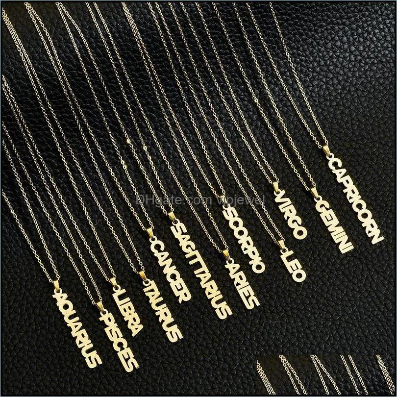 letter zodiac necklace women men 12 constellations jewelry birthday gifts stainless steel necklaces