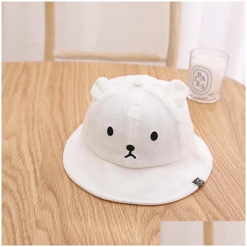 baby summer bucket hats for born infant cute embroidery bear hat with ears outdoor soft cotton toddlers panama sun cap 220519