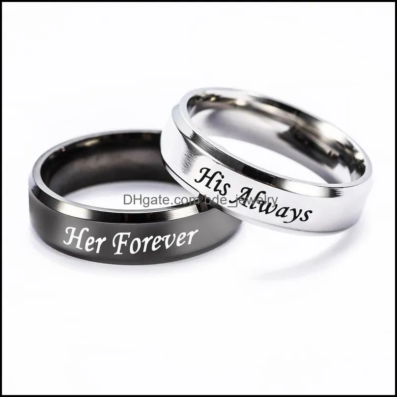  trendy 6mm stainless steel his always her forever couple ring simple wedding engagement lovers rings valentines present