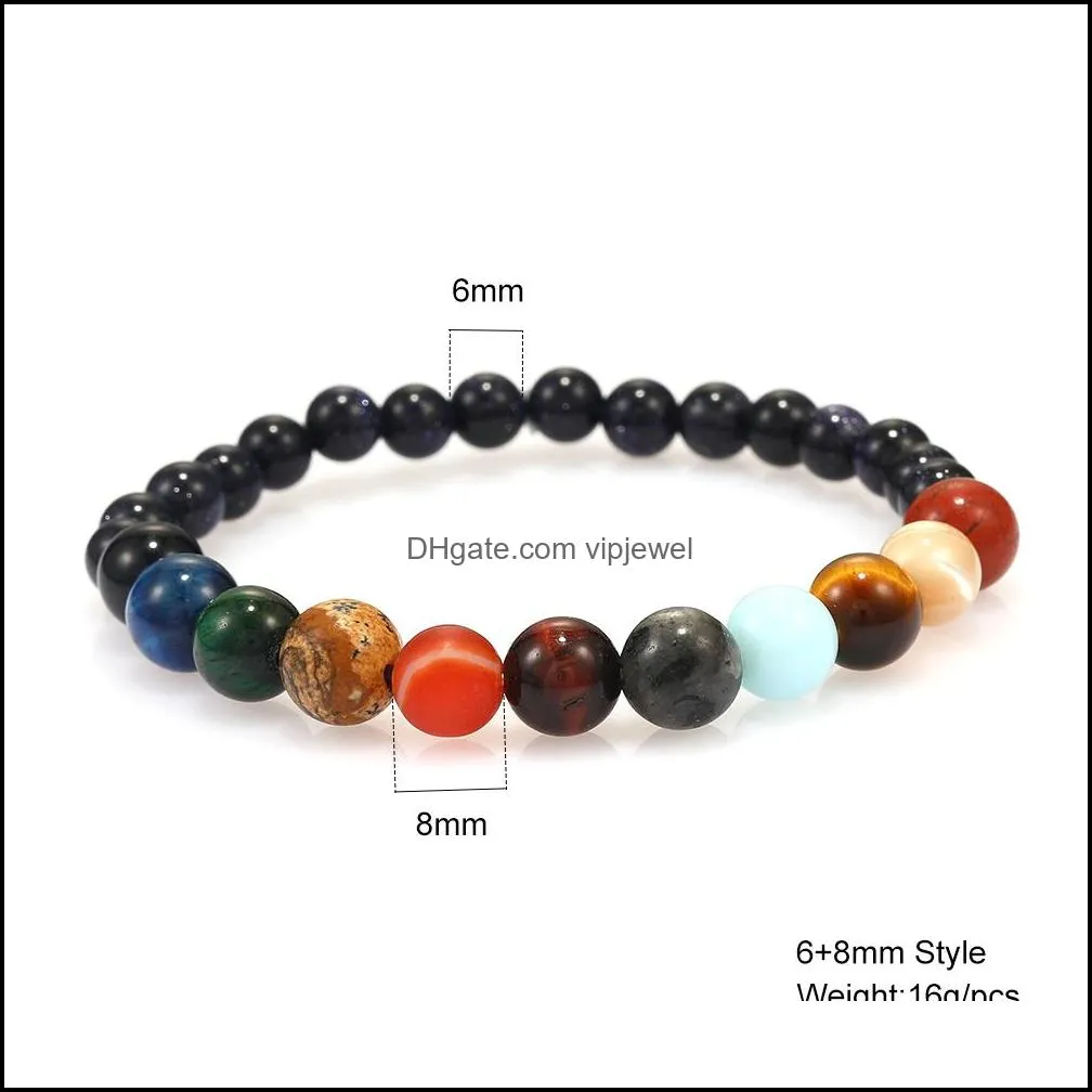 galaxy eight planets beaded bracelet strands men natural stone universe solar system yoga chakra bracelets for mens women jewelry