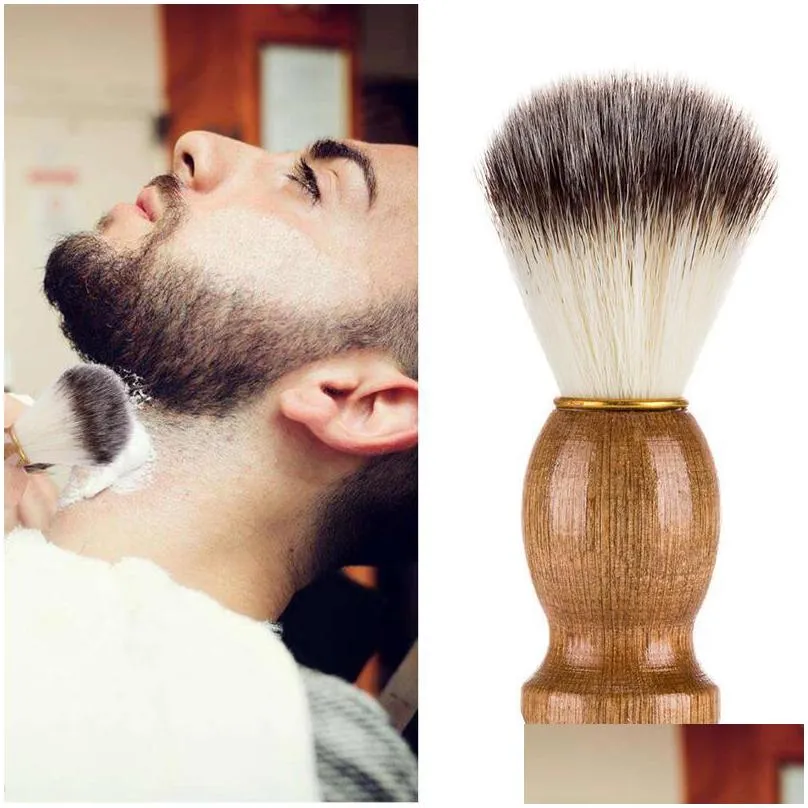 natural wood handle beard brush men shaving soft brush beard cleaning nylon facial care beauty tools