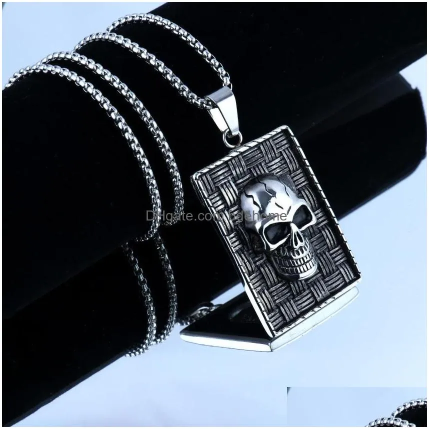 fashion jewelry titanium steel hiphop skull pendant necklace punk men necklace chain necklaces