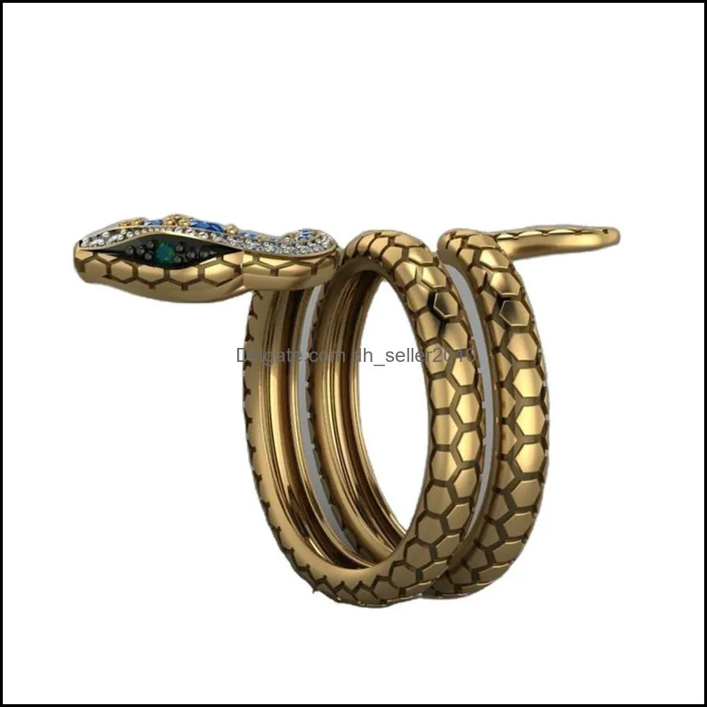 1 piece vintage punk coiled snake ring for women men multicolor cz stones dance party finger rings special girl gifts personality exaggerated spirit