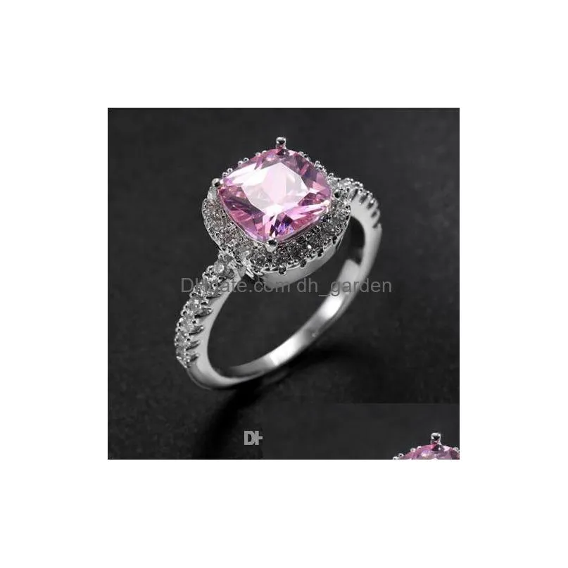 luckyshine christmas holiday gift square pink kunzite white topaz gemstone 925 sterling silver for women cubic zirconia rings 
