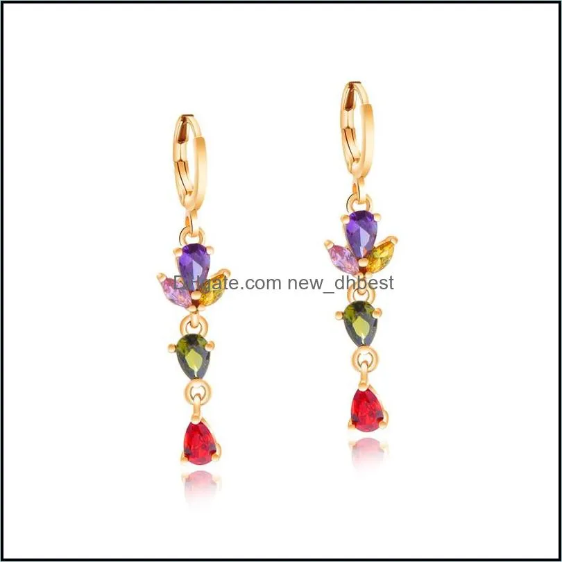  trendy colorful zircon water drop earrings gold color long dangle shape zircon earrings for women girls bridal wedding party