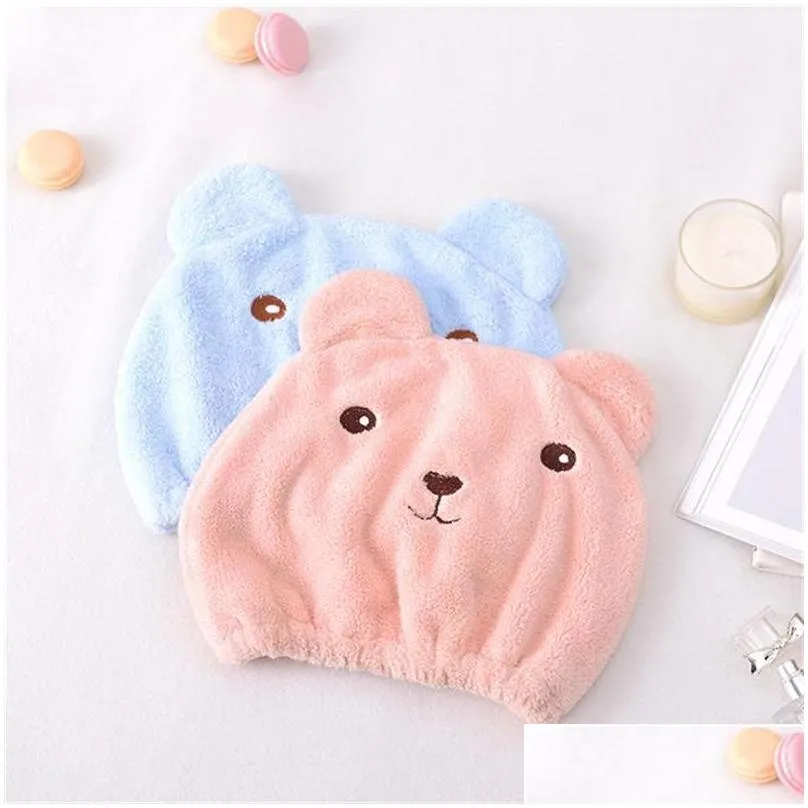 cartoon cute bear shower cap microfiber hair turban quickly dry hair hat wrapped towel bathing shower cap bathroom cap