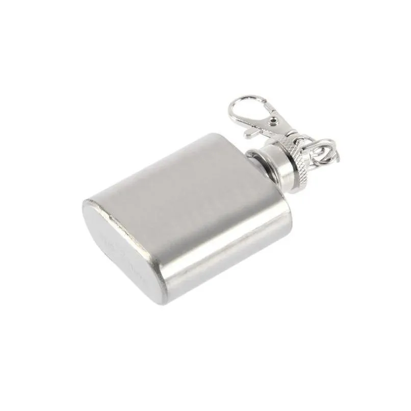 1oz mini hip flask portable liquor wine pot stainless steel metal hip flask travel whiskey bottle with keychain