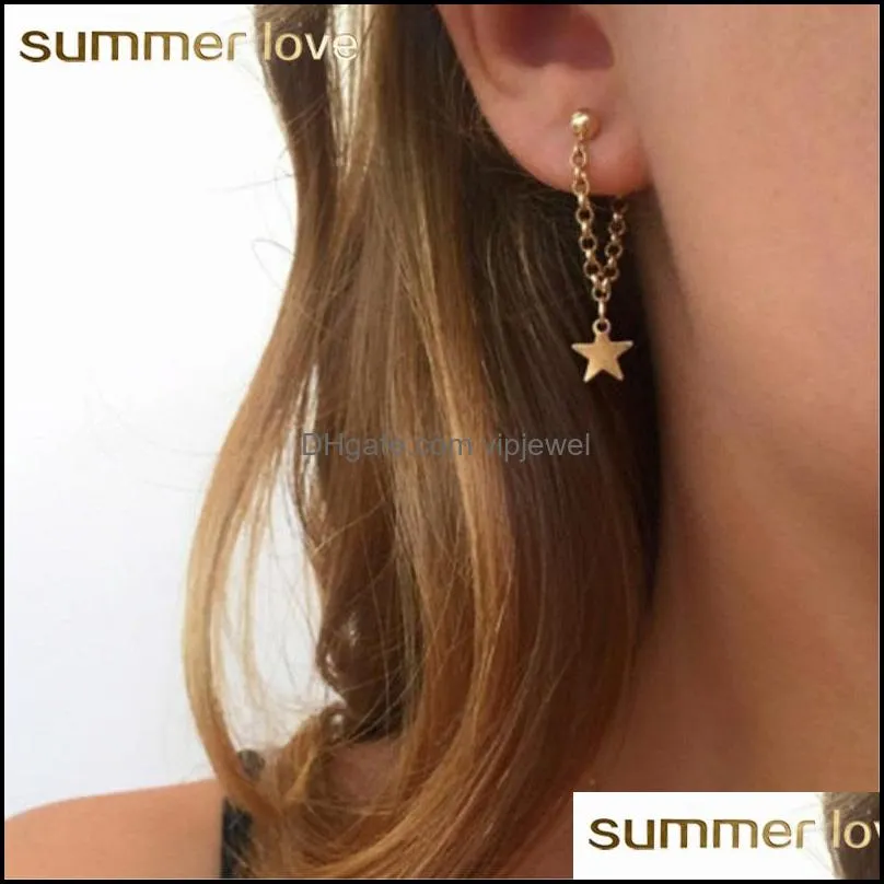 tassel star design earrings gold color chain angle long earrings statement dangle ear for wedding women elgant girls wholesale jewelry