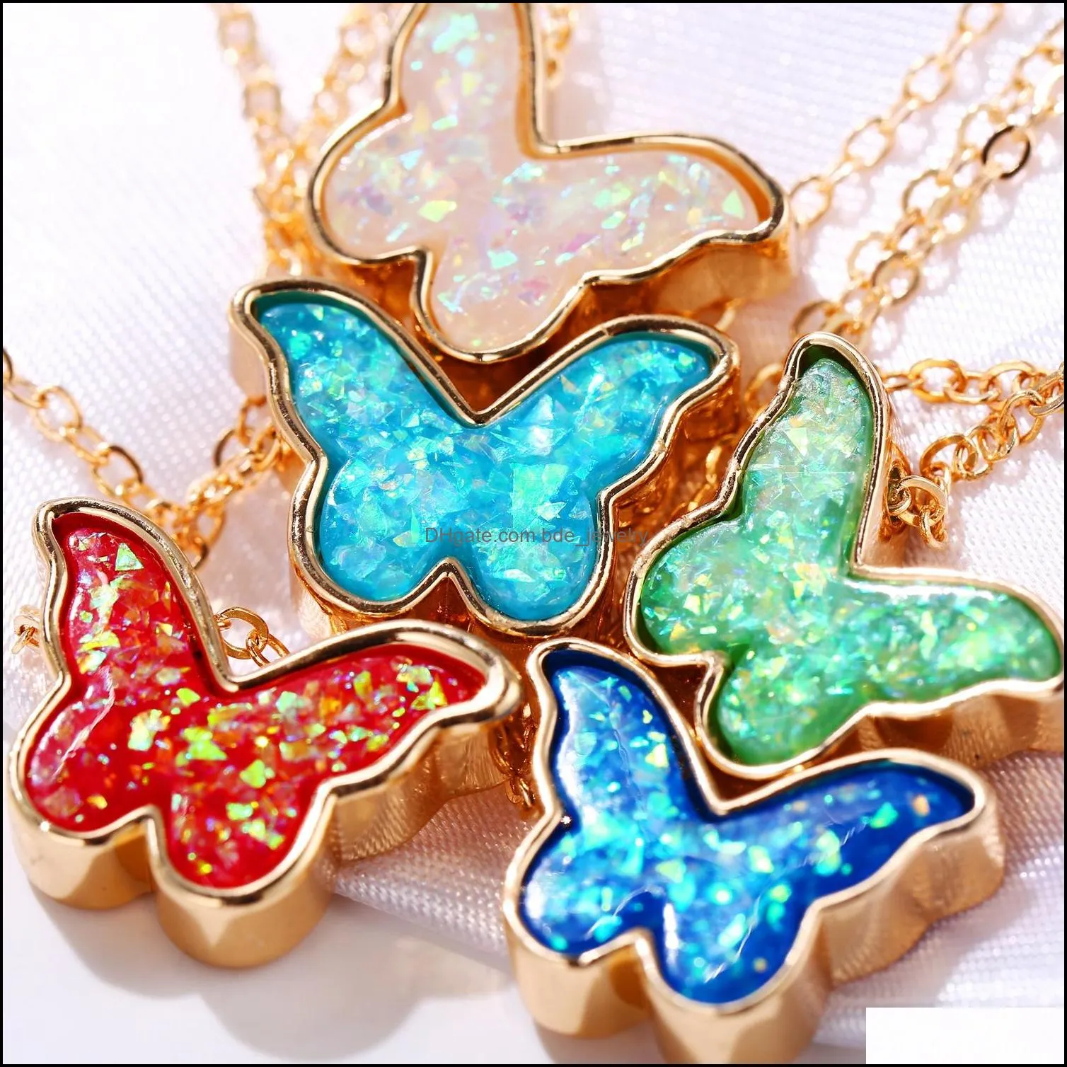 fashion colorful blue pink butterfly necklace women 2020 charm acrylic butterfly necklaces for women