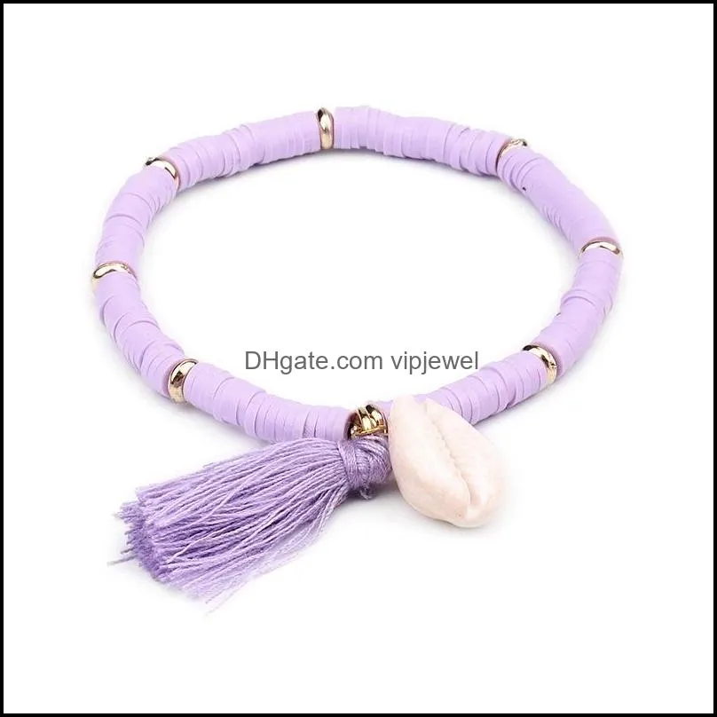 bohemian shell charm bracelet unisex handmade multi color resin bead woven bracelet with tassel summer beach adjustable for women
