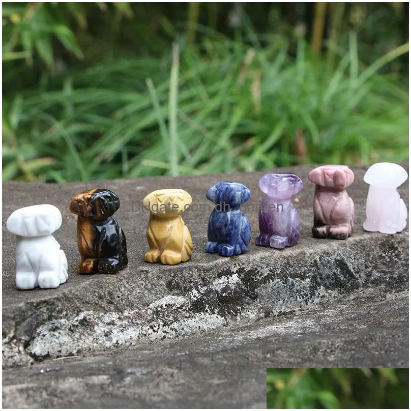 natural quartz stone carving mini dog puppy shape crystal healing decoration animal ornaments crafts 1416mm