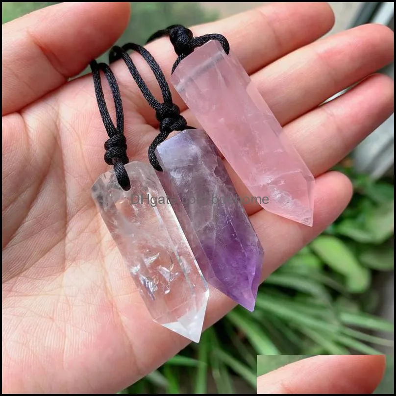 big bullet pendulum natural stone crystal quartz necklace amulet hexagonal point amethysts fluorite lapis agat pendant necklace