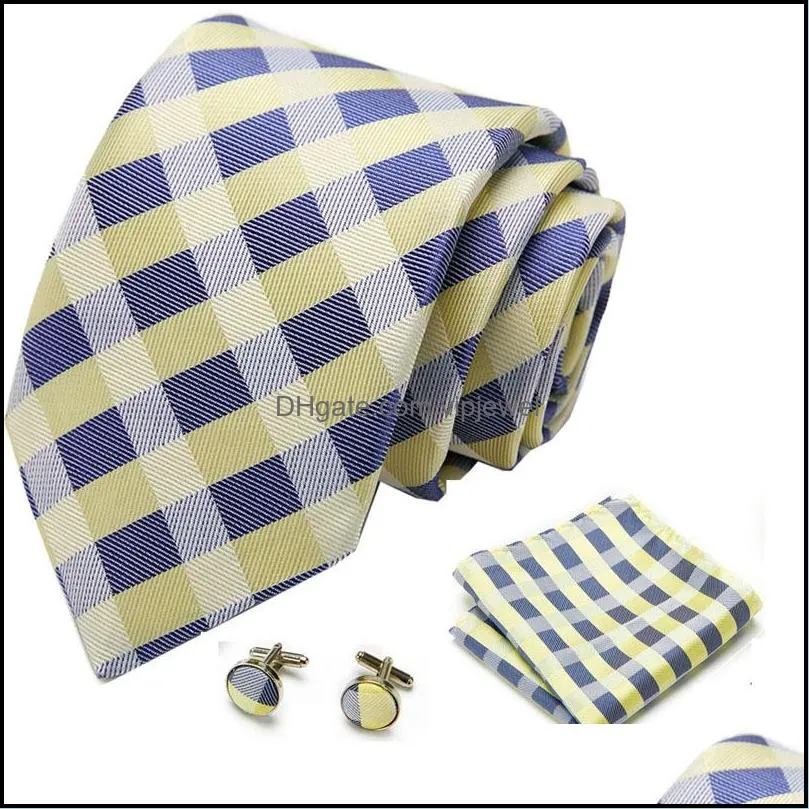 business tie for men silk neck ties dots necktie set plaid cufflinks wedding fashion accessories 145cm