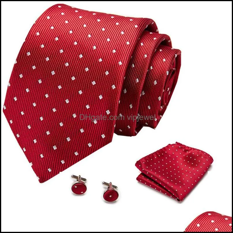 business tie for men silk neck ties dots necktie set plaid cufflinks wedding fashion accessories 145cm