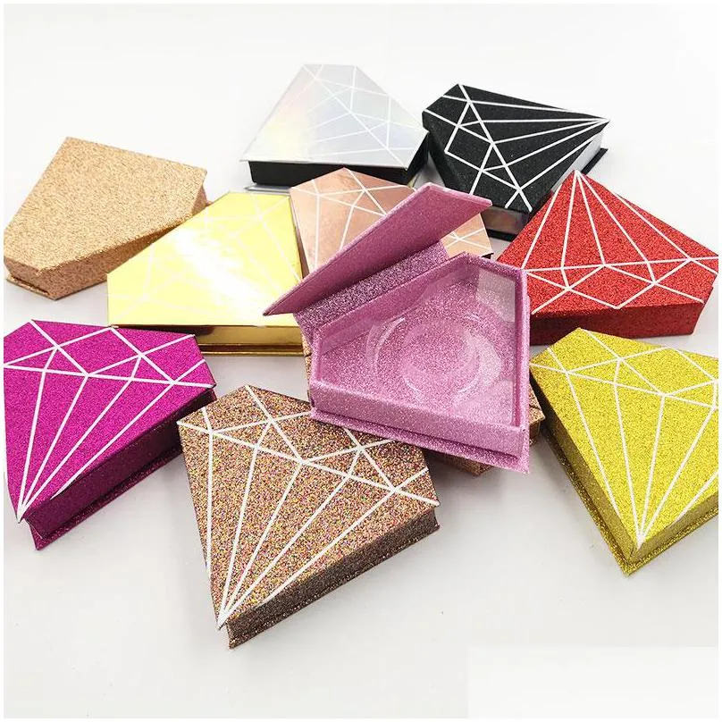 diamond false eyelashes packaging box fashion fake 3d mink lashes boxes faux strip diamond shape magnetic case empty