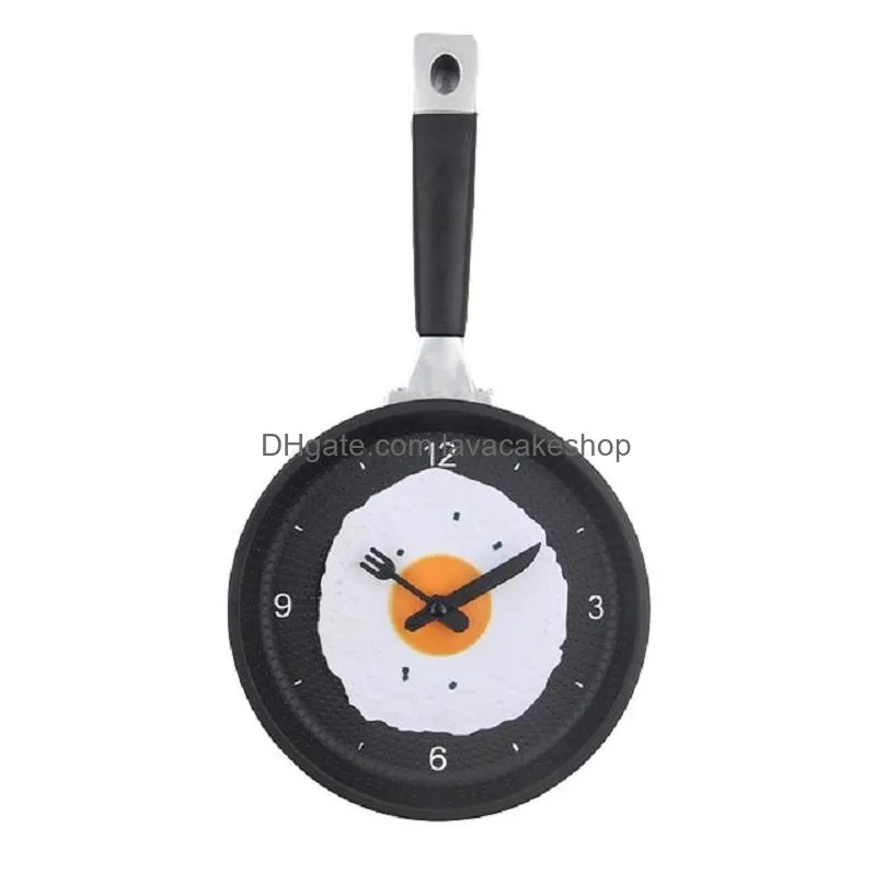 wall clocks egg frying pan clock creative simple environmental protect silent omelette pot kitchen theme decor