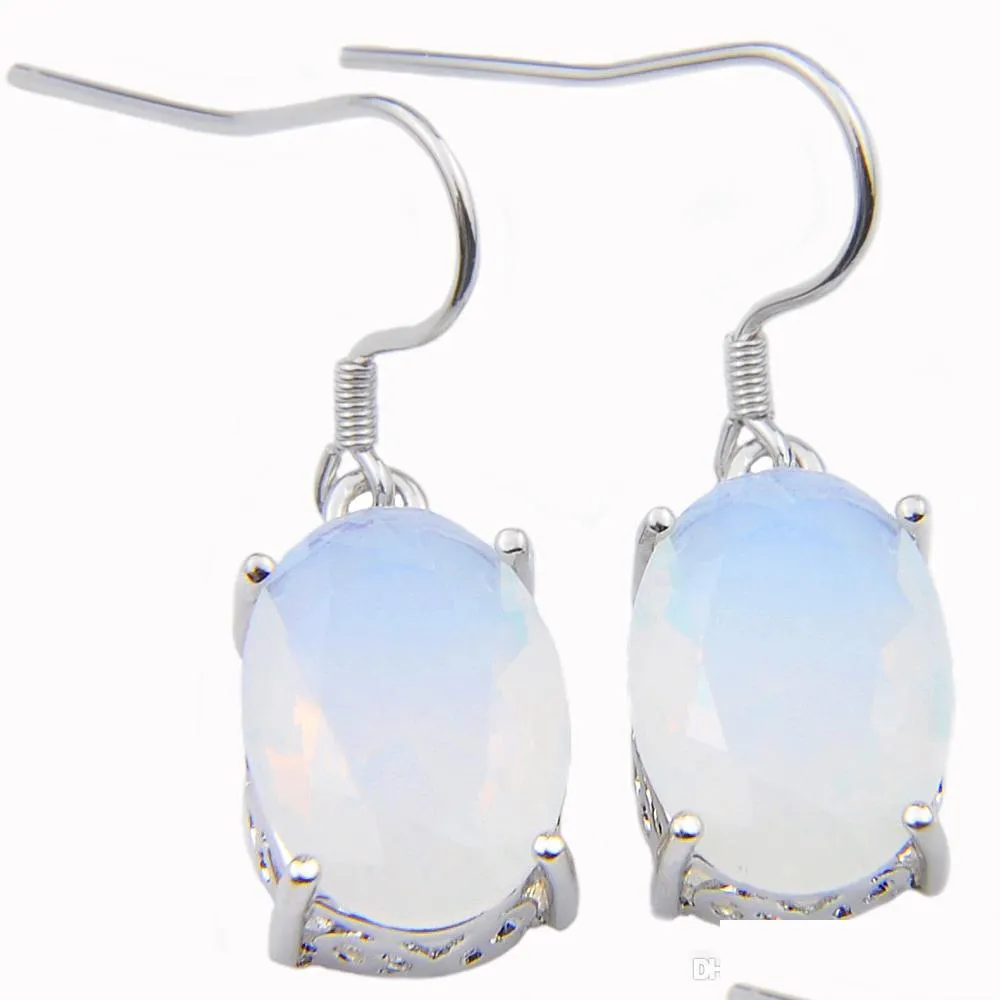 925 sterling silver luckyshine oval white moonstone hook drop earrings for women holiday gift party mother gift 1 inch