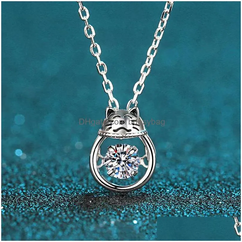 other trendy 925 sterling silver 0.3 ct d color moissanite lucky cat necklace fine jewelry pt950 gold pendant wtih gra giftother