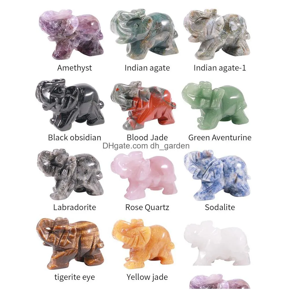 fashion 2 inch pink crystal stone elephants handmade carved natural stone animal decoration for diy home decor