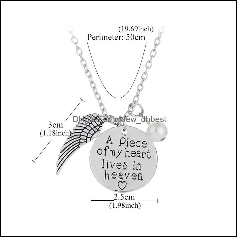 a piece of my heart lives in heaven personalized handwriting necklace vintage silver memory angel wing remembrance necklaces for women