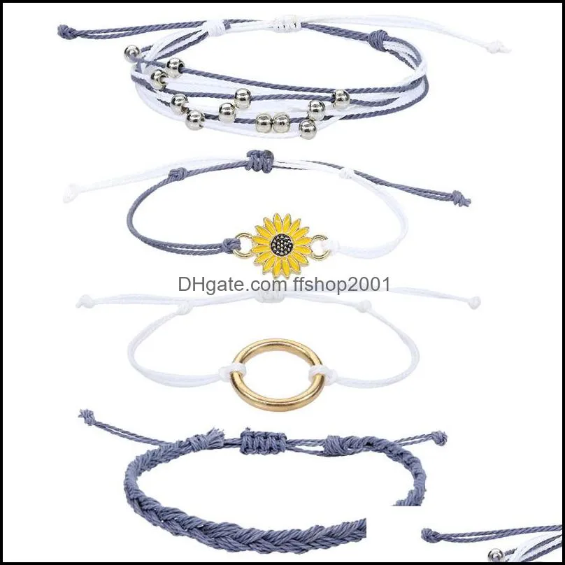 bohemian sunflower bracelets adjustable weave bangle for women men handmade jewelry friendship braided rope bracelet dhs