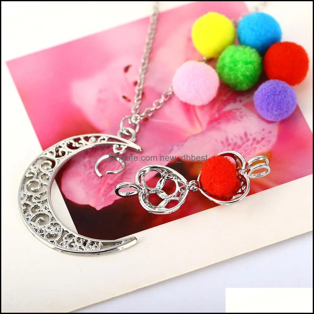  heart shape  oil diffuser necklaces hollow floating aromatherapy locket pendant moon necklace for women fashion diy