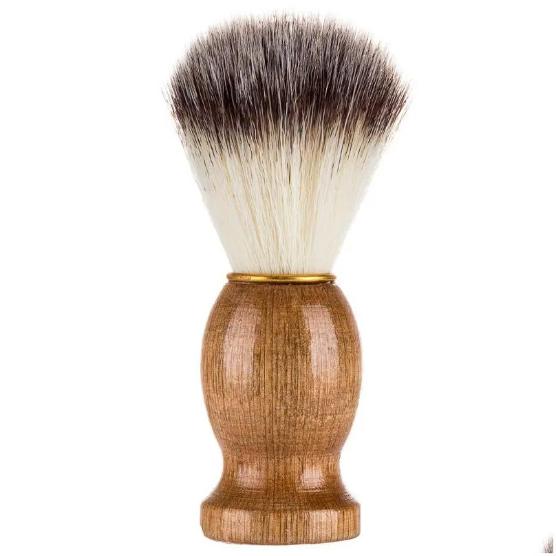 natural wood handle beard brush men shaving soft brush beard cleaning nylon facial care beauty tools