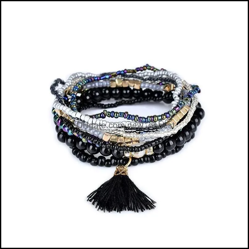 6 colors boho beach multilayer crystal tassel charm beaded bracelets for women bohemian layered beads chains wrap bangle fashion