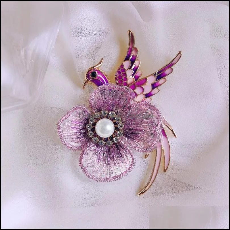 chinese style hand embroidered phoenix bird flower brooch women luxury jewelry vintage pin scarf dress accessories