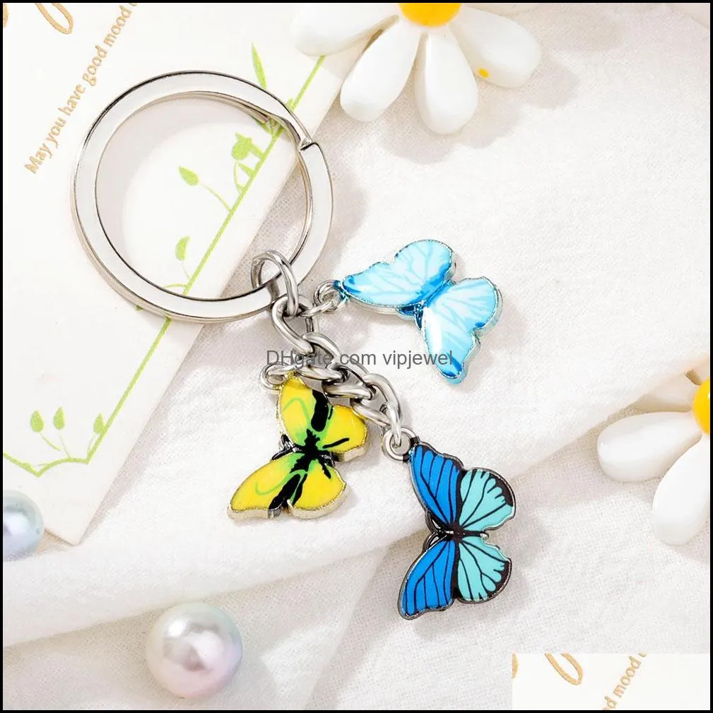 enamel butterfly keychain key chain ring holder charm insects car keys women bag accessories jewelry