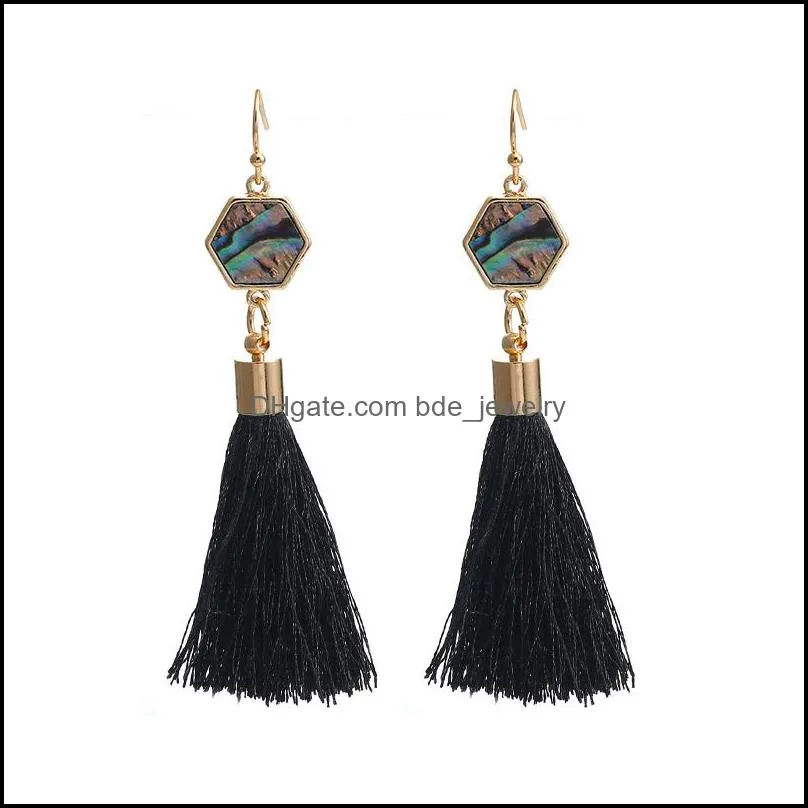  bohemia ethnic style long tassel earrings for women fashion natural abalone shell pendant dangle earring jewelry 5 colors female