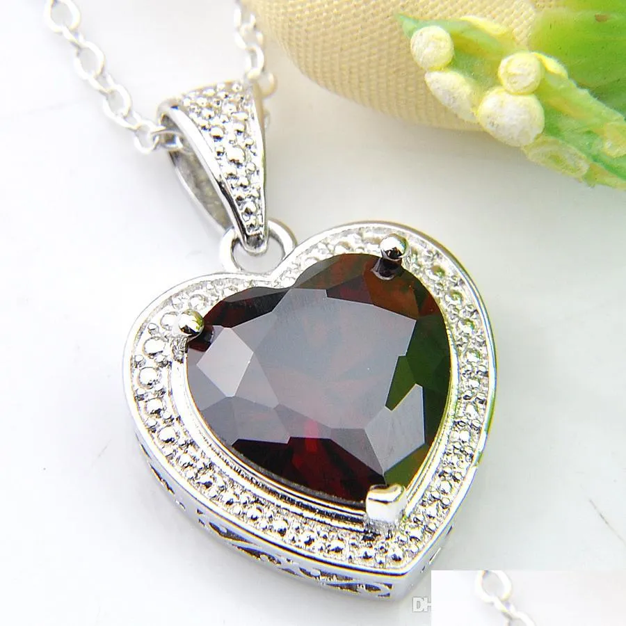 luckyshine jewelry brand heart red garnet gemstone 925 sterling silver necklaces holiday party canada mexico jewelry gift