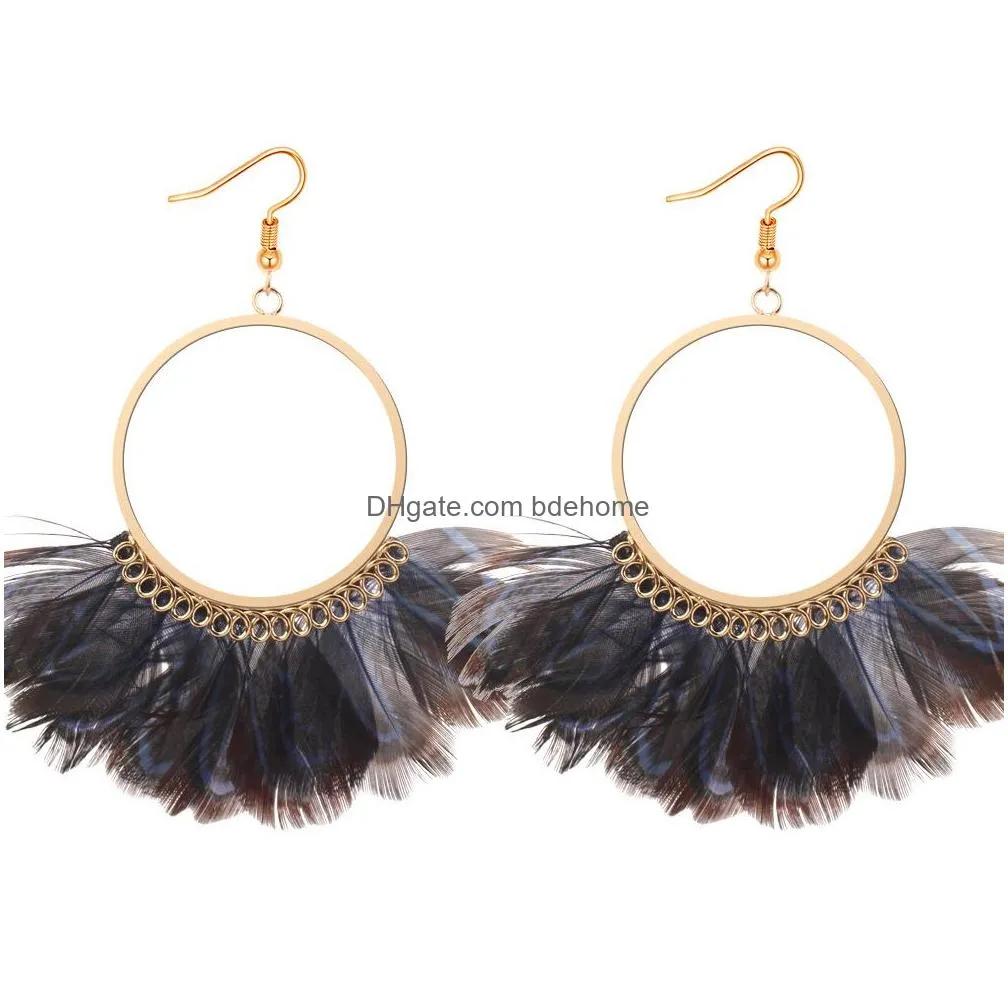 fashion jewelry womens vintage exaggerated circle peacock feather tassels dangle earrings