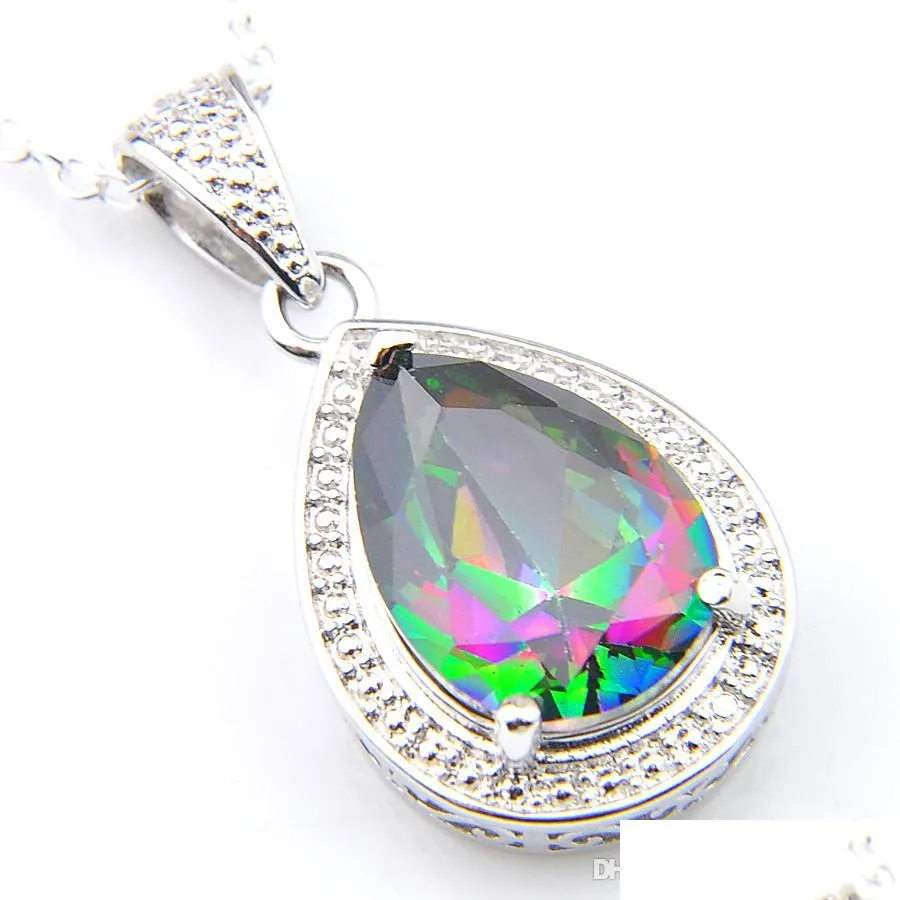 5 pcs/lot luckyshine holiday jewelry gift drop vintage colored mystic topaz gems 925 silver pendant necklace wtih chain 10x14 mm