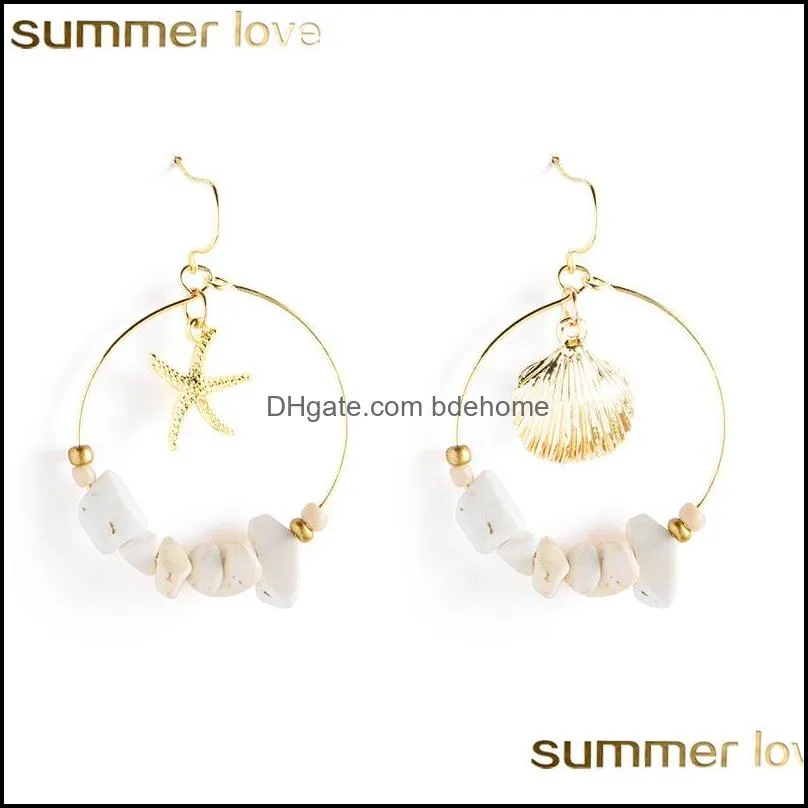 2019 cute starfish shell big hoop earrings natural stone beads geometric round circle dangle earrings for women girl summer