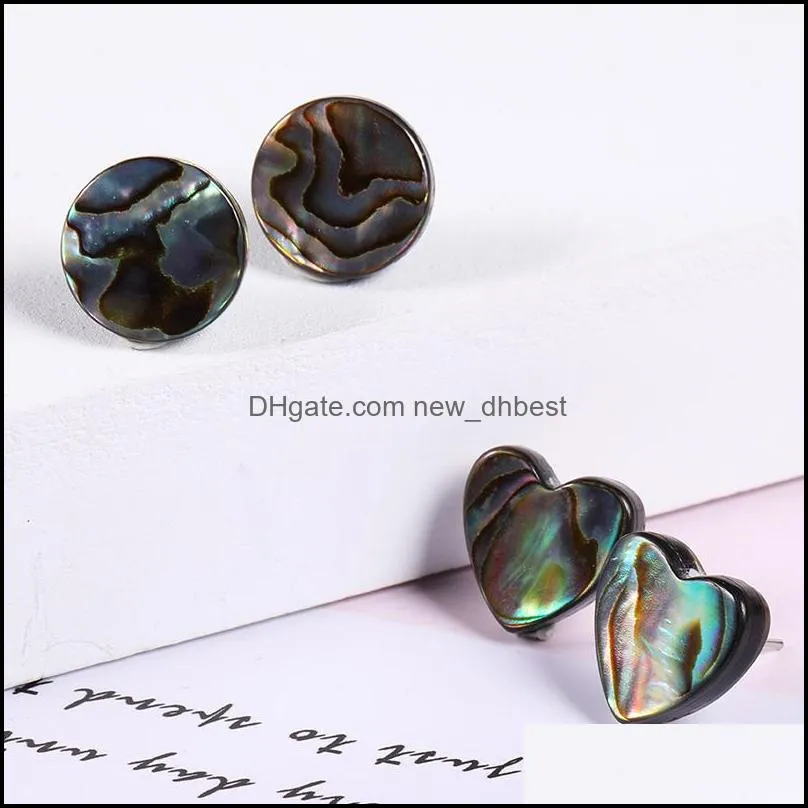 heart shape abalone shell stud earrings for women shell abalone round beads shell stud earrings fashion jewelry 2019