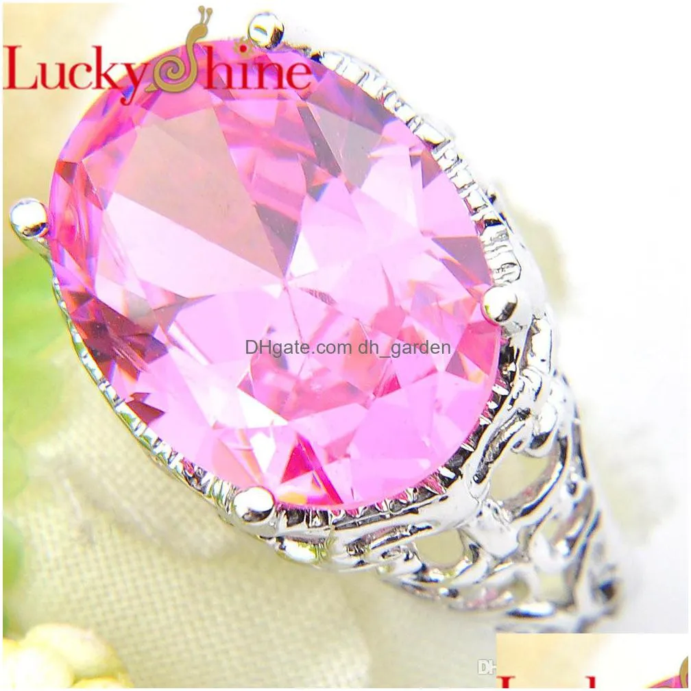 luckyshine 925 sterling silver plated rings oval pink kunzite women wedding jewelry rings russia american holiday party