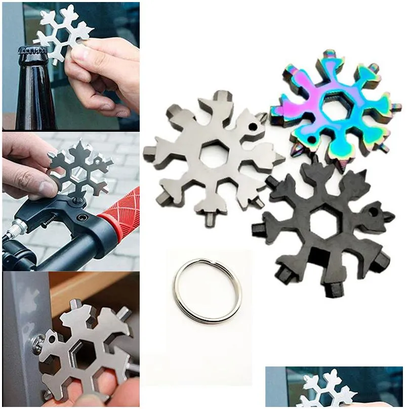 18 in 1 snowflake outdoor survival tourism multifunction edc screwdriver tool stainless steel camping equipment card keyring opener