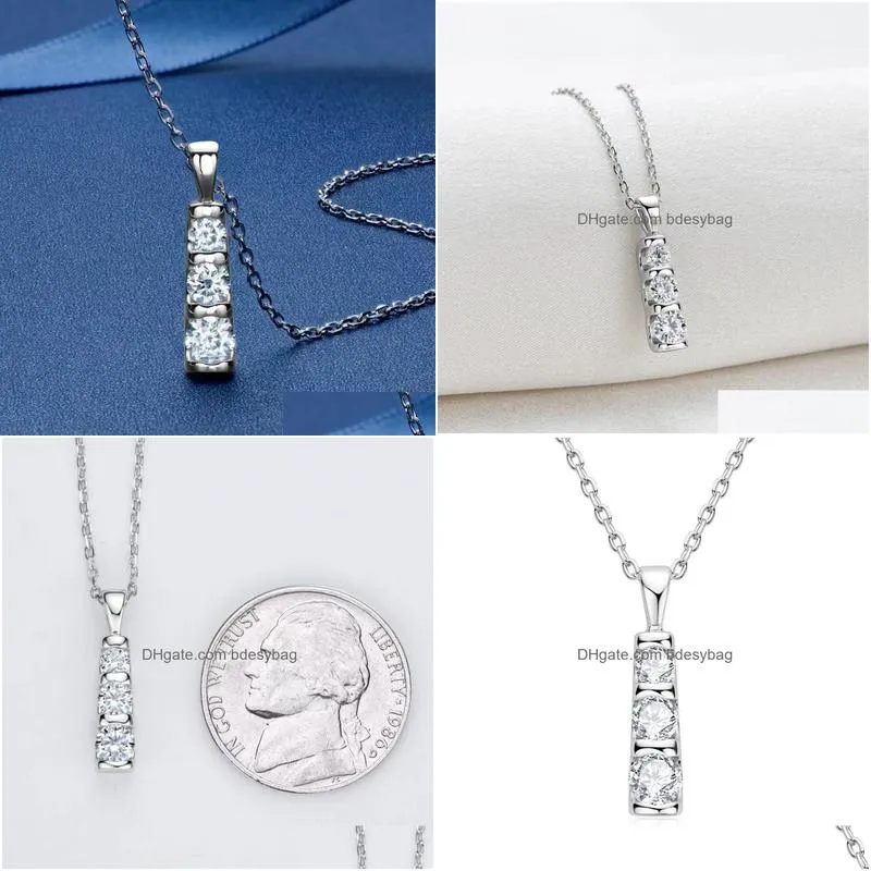 pendant necklaces trendy 925 silver 3 stone 0.6ct d color vvs1 moissanite necklace for women plated white gold gem necklacespendant