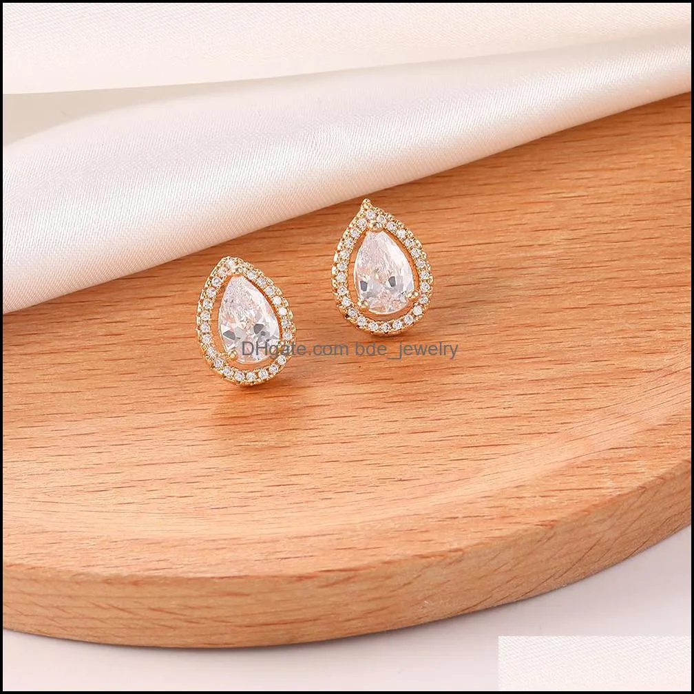 925 silver pin cubic zirconia waterdrop stud earrings for women girls bridal earrings fashion party bridal wedding designer jewelry