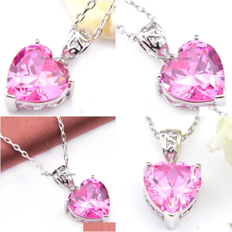 luckyshine fashion womens pendant jewelry love heart pink crystal zircon necklace pendant jewelry 925 silver plated pendant jewelry