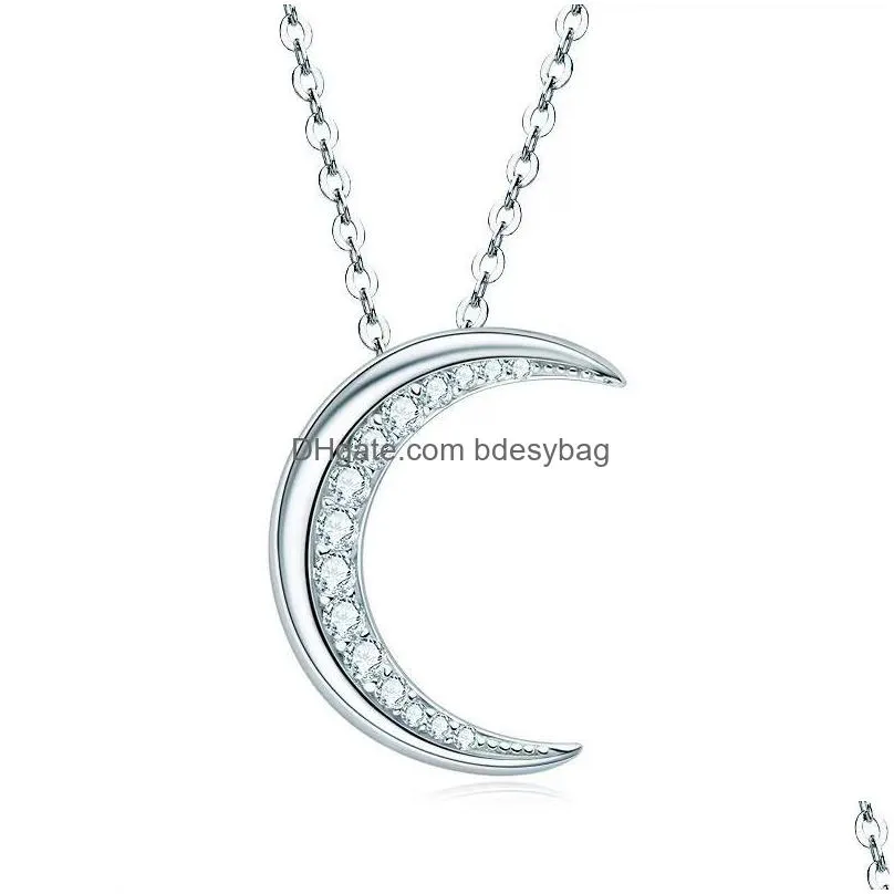 pendant necklaces trendy 925 sterling silver full d color vvs1 moissaite moon necklace for women fine jewelry girls clavicle giftpendant