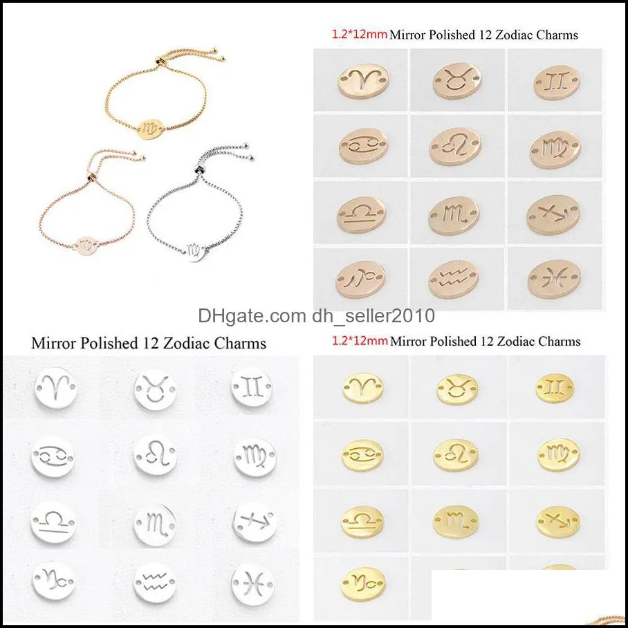 fashion 12 constellation link bracelet design for women amulet zodiac sign rose gold color charm bangle birthday gift titanium stainless steel hand