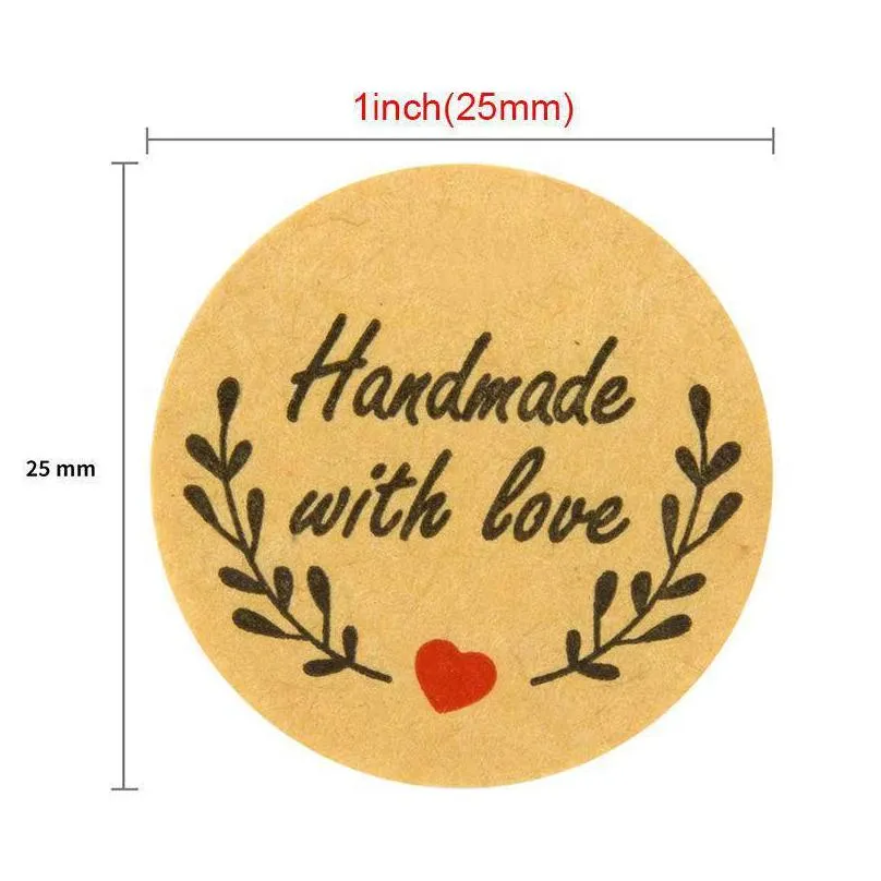 500pcs/roll handmade with love stickers scrapbooking hand made handmade label wedding stickers adhesive sticker kraft round labels