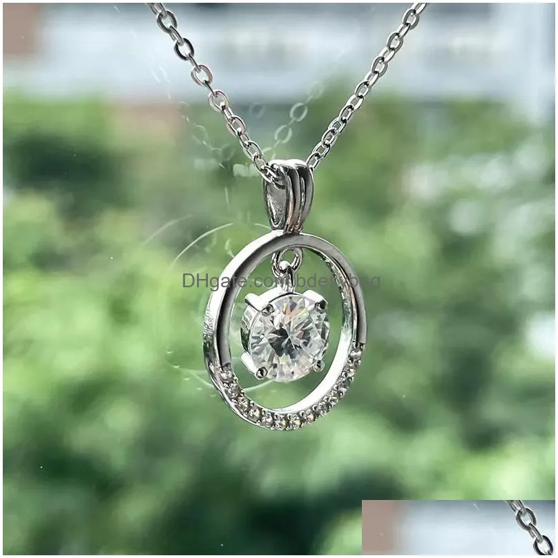 pendant necklaces trendy 925 sterling silver 1ct d color vvs1 moissanite necklace for women plated white gold circle giftpendant