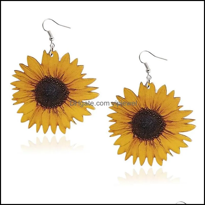 creative wood sunflower charm for women yellow big daisy sunflower statement earring fashion jewelry friend birthday gifts