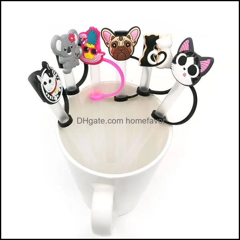 custom lovely animals silicone straw toppers accessories cover charms reusable splash proof drinking dust plug decorative 8mm straw